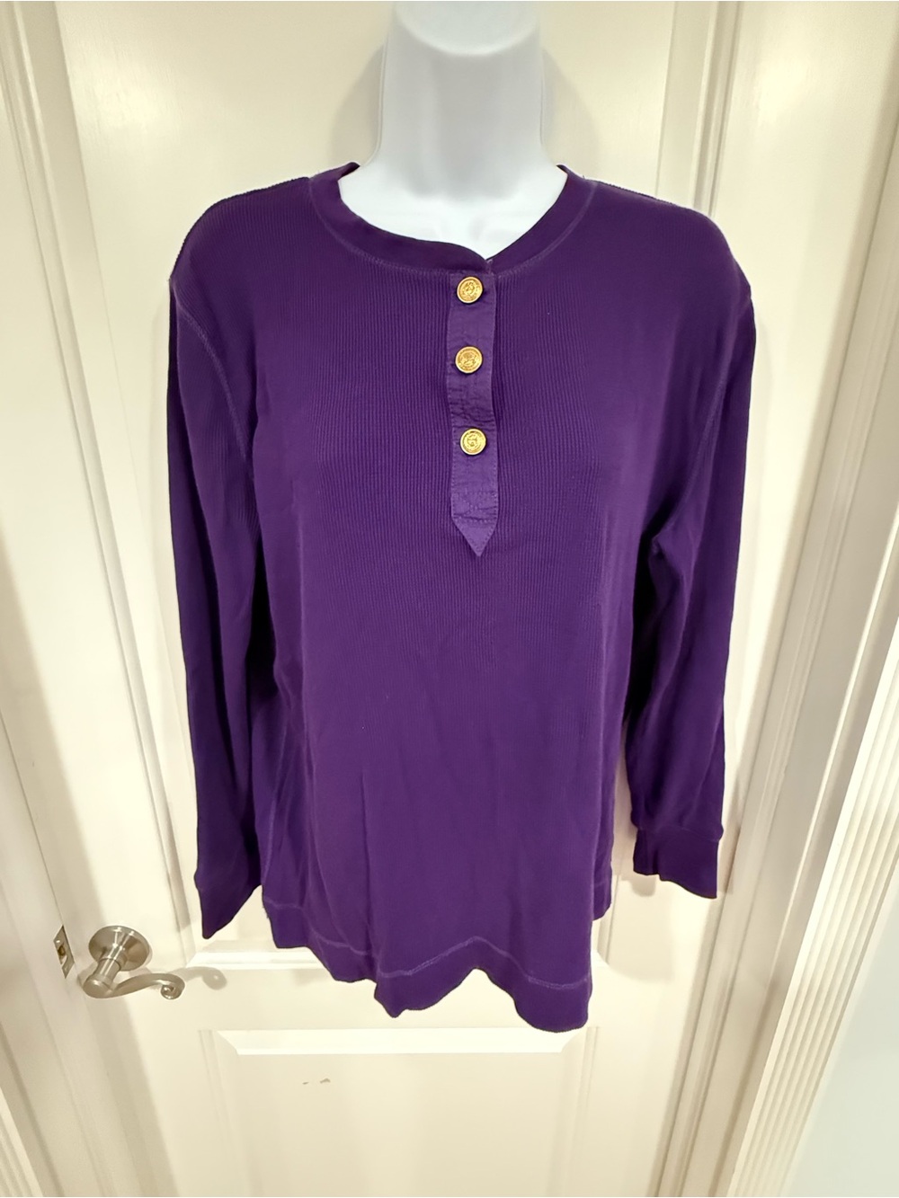 Ralph Lauren - Lauren jeans co. Purple waffle knit Henley with Gold Buttons